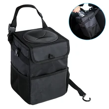 Автомобильная корзина для мусора с крышкой портативный автомобильный подголовник мусорный пакет с ручками Сумка-органайзер для мелочей с 3 карманами и герметичной подкладкой