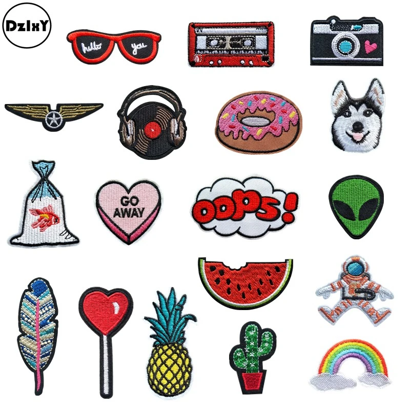 (30 Differents Styles) Animals Parches Embroidery Iron on Patches for Clothing DIY Foods Stripes Clothes UFO Stickers Appliques