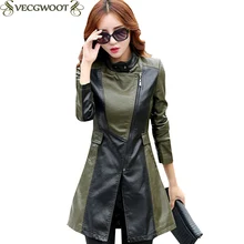 Весна и осень большой размер кожаные пальто Для женщин модные тонкие длинные кожаные Для женщин Стенд ошейник с длинным рукавом Кожа x1238
