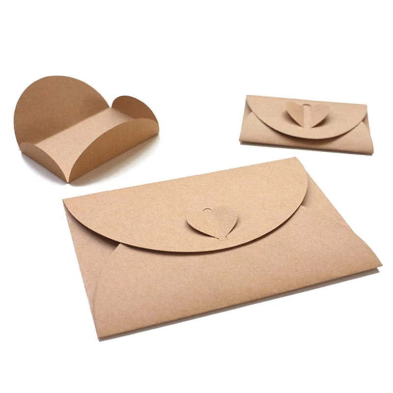 

50pcs/lot Handmade Heart Kraft Envelope Vintage Envelopes Retro Stationery Set Postcard Photo Storage Christmas Gift Package