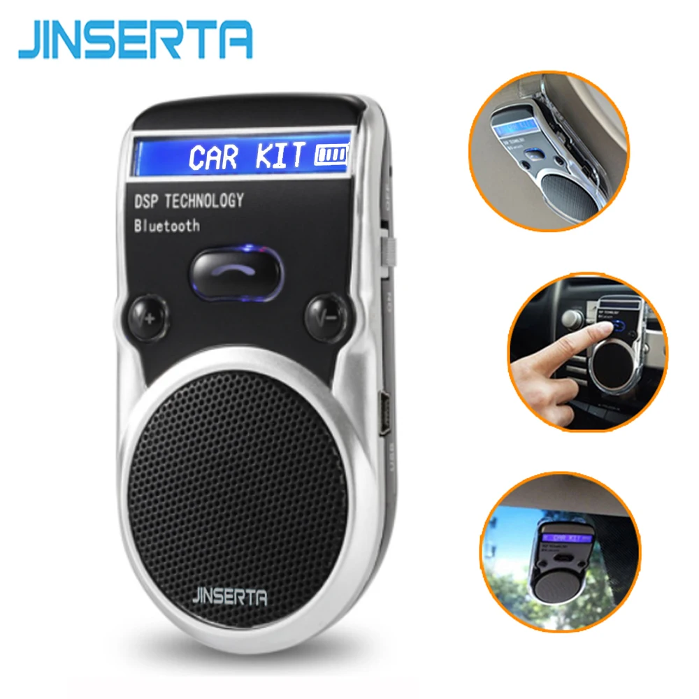 JINSERTA ЖК-дисплей Bluetooth Car Kit Hands Free адаптер AUX приемника Солнечный Мощность громкой связи для iPhone Andriod громкоговоритель