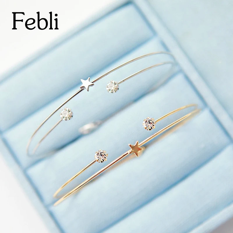 Febli Silver Bracelet Gold Color And With Simple Stars Pretty Cubic Zirconia Hot Sale | Украшения и аксессуары
