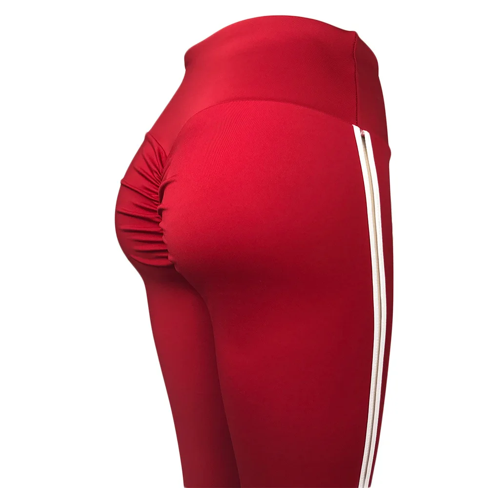 Новые модные красные леггинсы боковой ленты шить Высокая талия бег Штаны push высокие гетры пикантные дышащие повседневные штаны