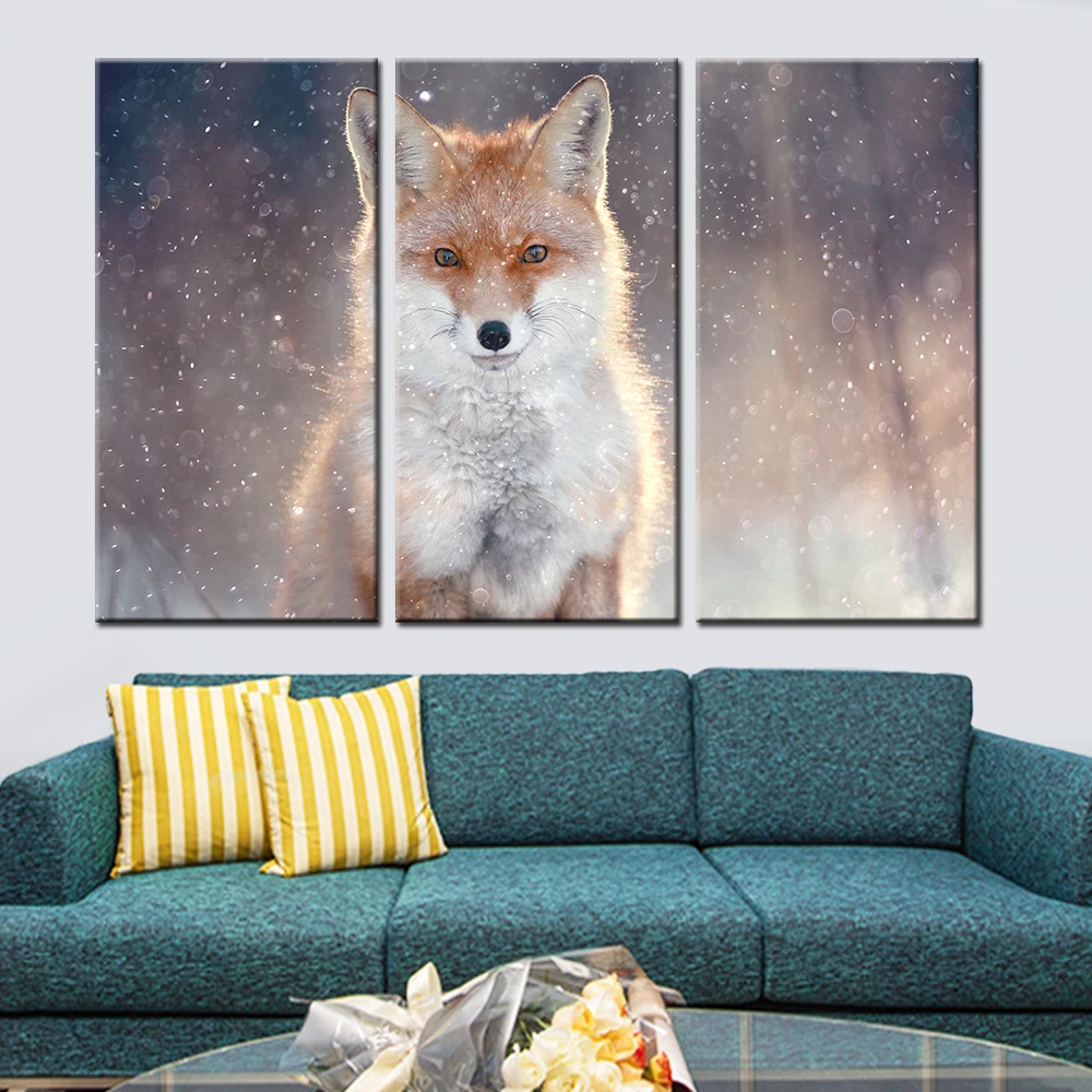 

Art Print Live Wall Modular Picture HD 3 Pieces/Pcs Fox Animal Photo Canvas Tableau Frame Painting Modern Decoration Poster