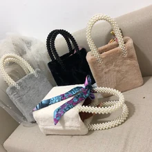 Beading Pérolas Caixa Sacos para As Mulheres Bolsas de Inverno da Pele Do Falso Totes Sacos Saco Top-handle Design Das Meninas Bolsa Chique bolsa Feminina 2018