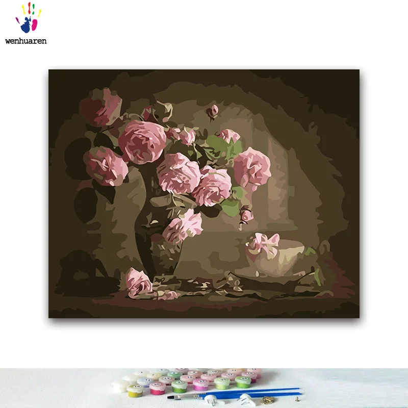 

DIY Coloring paint by numbers Pink rose in a vase paintings by numbers with kits 40x50 framed