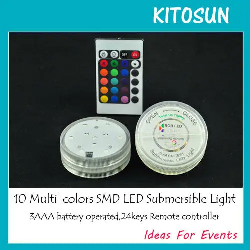 

(100 pieces) 10 LED Multi Color Submersible Waterproof Wedding Party Vase Base Light Remote With Hanging Hook