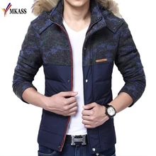 Высокое качество мужские толстые Лоскутные цвета повседневные зимние парки с меховым воротником и стоячим воротником мужские парки Размер M-3XL