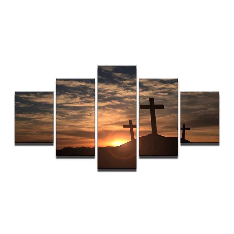 PENGDA-Modern-Painting-Picture-Home-Decoration-Canvas-Wall-Art-Decor-5-Panel-Mountain-Cross-Sunset-Landscape (4)