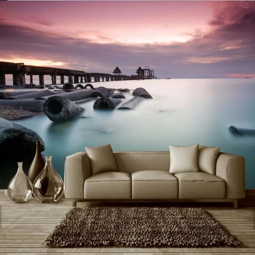3D 5D 8D Bridge Stone Sea Wallpaper Mural Natural for