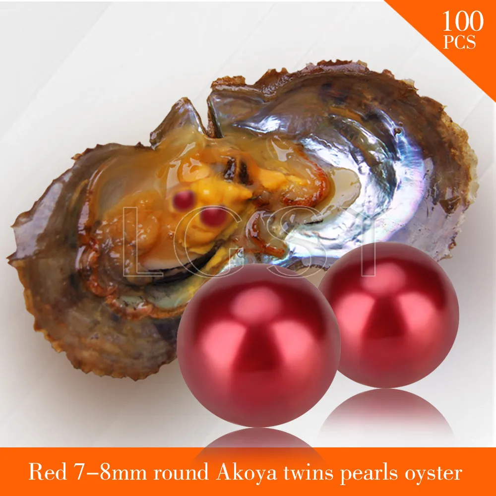 

Popular pearls Bead Red 7-8mm round Akoya twin pearls in oysters with vacuum package women jewelry making 100pcs akoya oyster