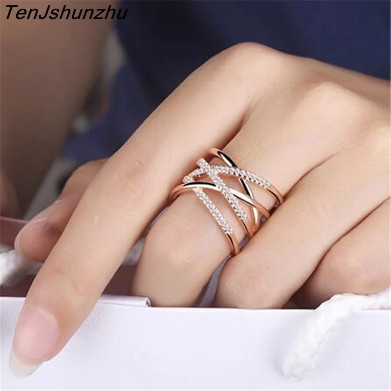 TenJshunzhu серебряное кольцо с микропокрытием AAA CZ Полированное серебряное кольцо для женщин вечерние ювелирные изделия для помолвки jz219
