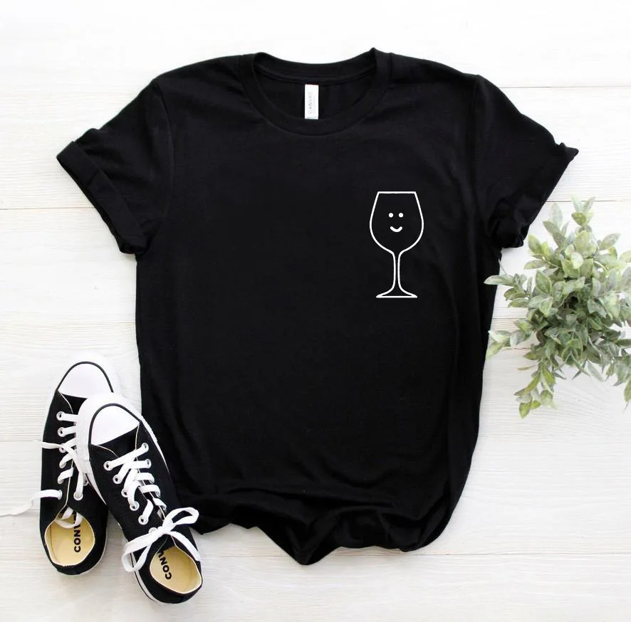 Вино карман Женская футболка смешные изделия из хлопка футболка подарок 90s леди Yong Девушка высокого качества 6 цветов Прямая S-843 - Цвет: Черный