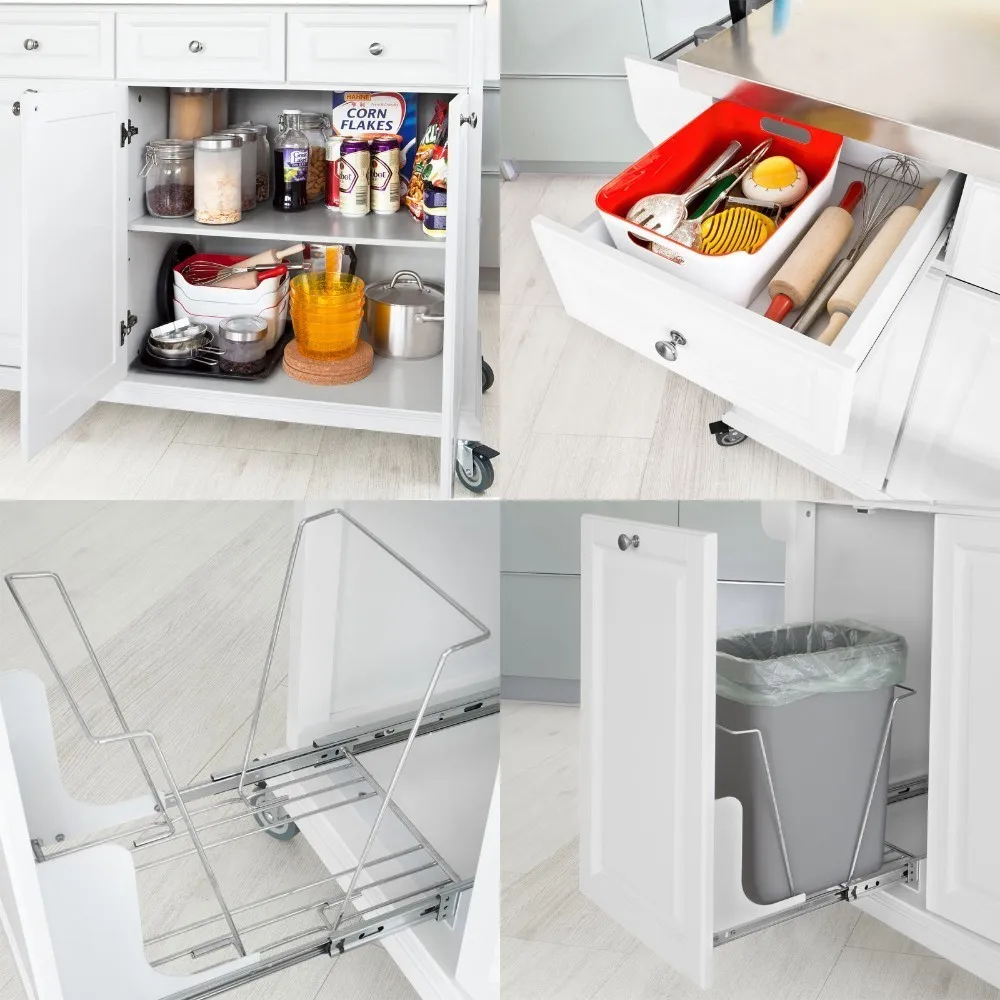  SoBuy FKW33-W Luxury Kitchen Trolley with Large Storage Cabinet Kitchen Island with Stainless Steel - 32944437999
