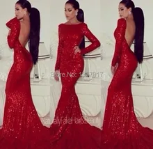 Burgunder pailletten nixe-abschlussball 2017 backless mantel ausgestattet sparkle dress high neck langarm prom dress