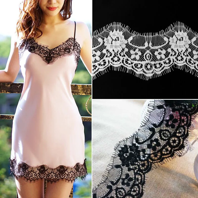 

3Meter/lot 7cm Wide Black White Lace Fabric DIY Trim Wedding Decoration Sewing Clothing Applique Eyelashes Lace Ribbon