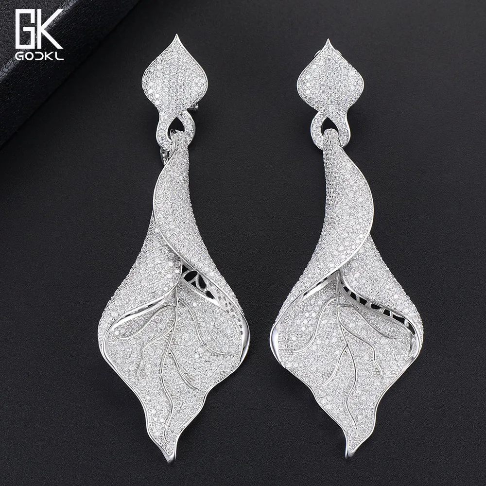 

GODKI 96MM Luxury Leaf Long Dangle Earrings For Women Wedding Cubic Zircon Crystal CZ Dubai Bridal Earrings Fashion Jewelry 2018