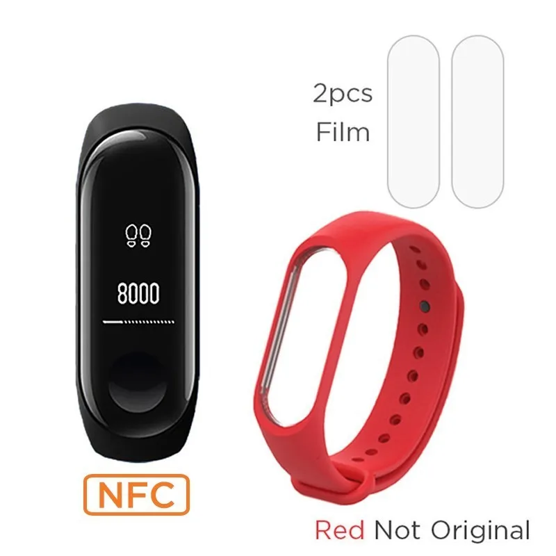 Xiaomi Mi band 3 NFC версия 0,7" OLED большой сенсорный экран новые умные браслеты браслет - Цвет: add red strap