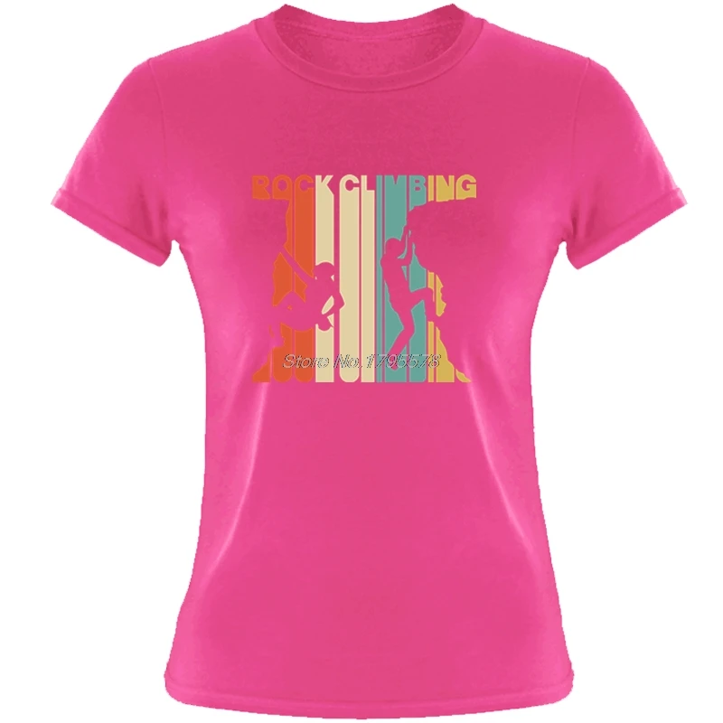 Винтажный стиль Rock Climbings облегающая футболка для женщин с круглым вырезом и коротким рукавом рубашки с принтом для девочек хлопковая модная футболка Harajuku - Цвет: Rose
