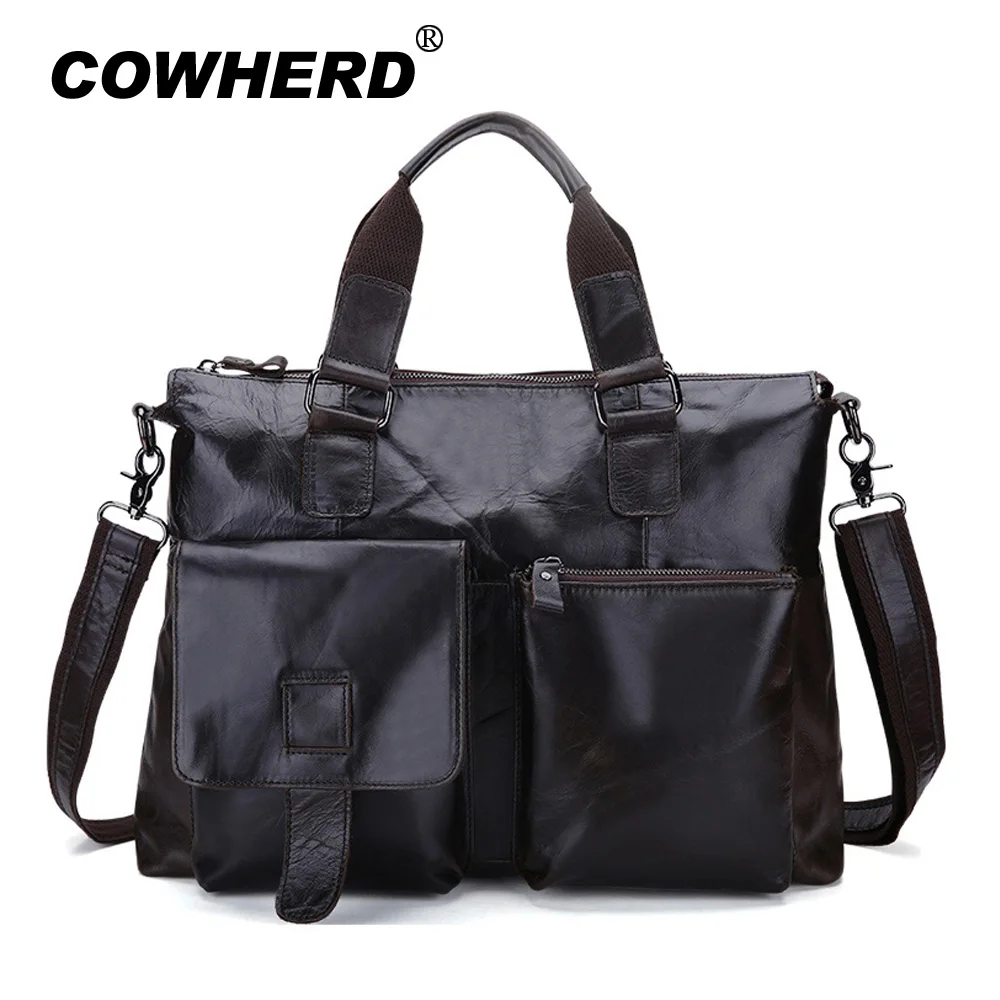 

COWHERD Tote Handbag Men's Casual Genuine Cow Leather Business Bag Briefcase For 14 Or 15 Inch Laptop Computer Messenger Bag