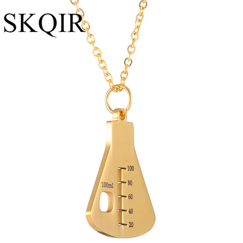 Cute Medical Sign Measure Container Pendant Conical Flask Dangle Gold