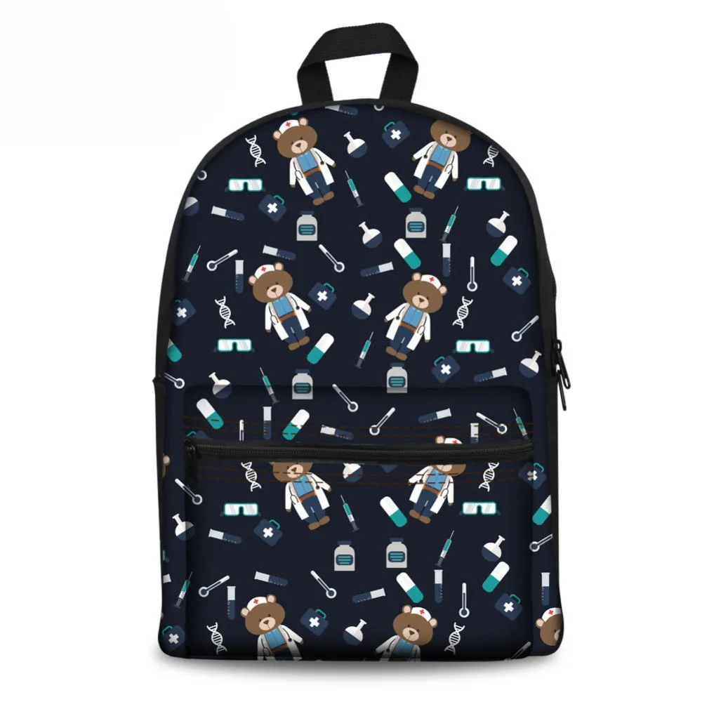 

Customized Cartoon Nurse Bear Printing Women Backpack Teenager School Daypack for Girls Boys Kids Cute Satchel Mochila Feminina