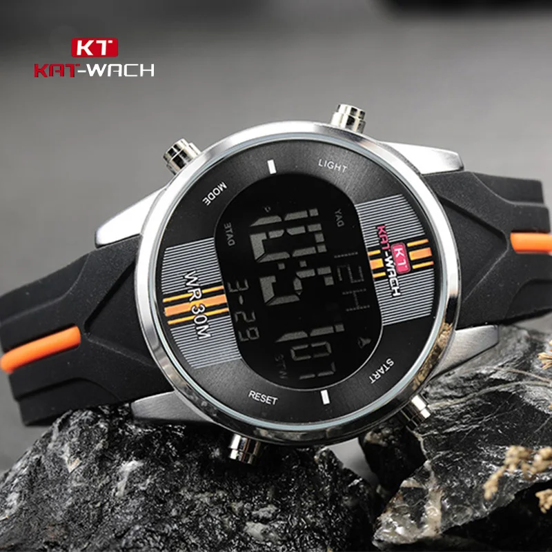 

KAT-WACH Men Digital Watches Waterproof Sport Silicone Wristwatch LED Back Light Luxury Swim Diver Outdoor Watch KT716