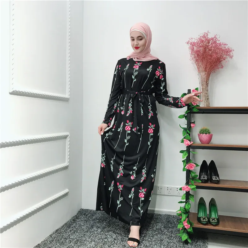 Мусульманское Платье макси с цветочным принтом scardigan абайя полный кимоно длинные халаты Jubah Дубай Ближний Восток Рамадан Арабский