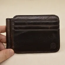 Vintage Crazy Horse Leather Money Clip wallet men’s slim Brand Cow genuine Leather mens wallet money holder clip wallet