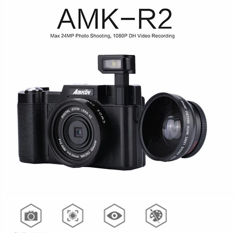 Цифровая зеркальная камера AMKOV AMK-R2 24MP 1080P+ широкоугольный объектив видеокамеры DVR A26B+ дополнительная батарея+ VCT-520 штатив