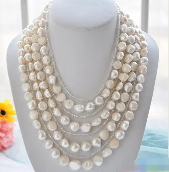 

song voge gem nanJ0674 8row WHITE BAROQUE freshwater pearl faceted crystal necklace