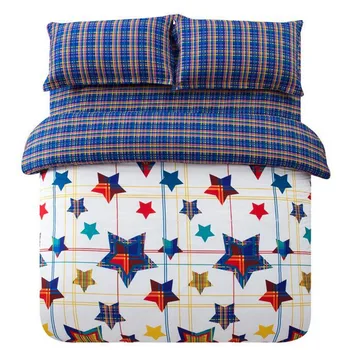 

hot selling 4 PCS Geometric Printed Contrast Color Bedding Set Duvet Cover Set Bed Sheet with 2 PCS Pillowcases Queen Size