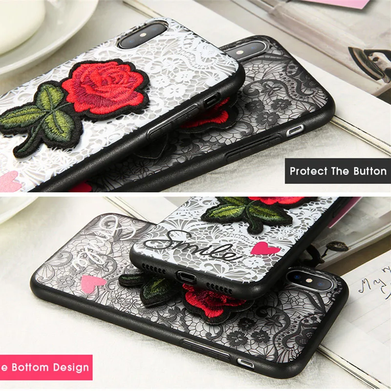 Konsmart Fashion Rose Phone Cover For iPhone 7 8 6 6S Plus 5S 5 SE iX Case Rose Floral Lace Coque For iPhone X Sillicone Shell (2)