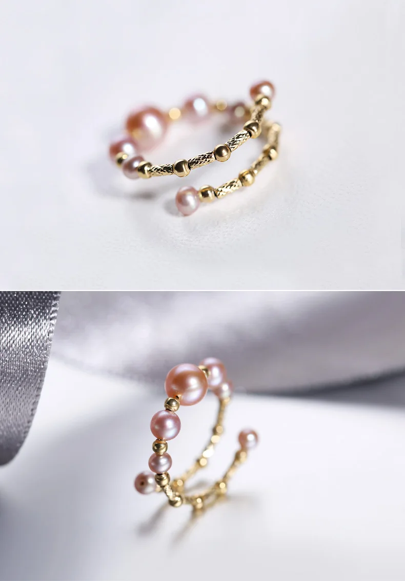 DAIMI кольцо из нежного жемчуга 18 К желтое золото регулируемое кольцо 5-5,5 мм розовый фиолетовый цвет идеально круглая жемчужина кольцо