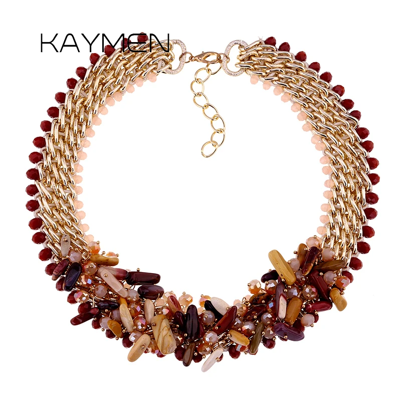 

KAYMEN New Especial Handmade Strands Aluminium Chains wiht Natural Stone Crystals Statement Chokers Necklace for Women Wedding