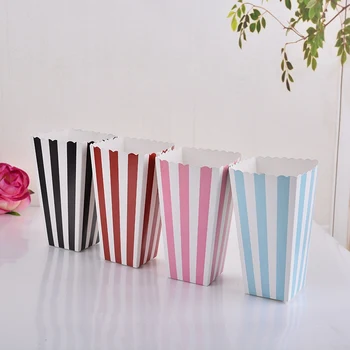 

12pcs/lot new Striped Paper Popcorn Boxes Candy Snack Christmas Gift Box For Baby Shower Wedding Party Decoration Color Random