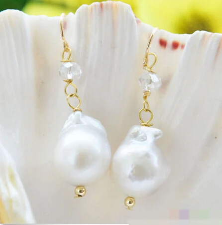 

hot sell new - 1520 WHITE BAROQUE KESHI REBORN PEARL DANGLE EARRING