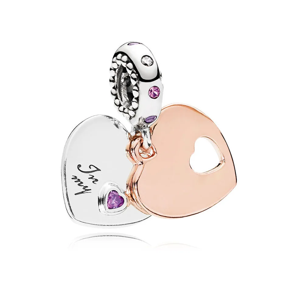 

Authentic S925 Sterling Silver DIY Jewelry Part Of My Heart Dangle Pendant fit Pandora Necklace Girl Gift Pink Clear CZ