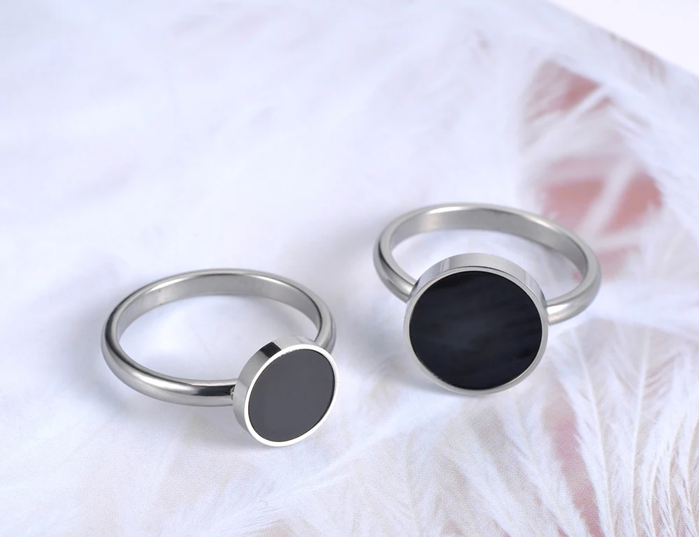 Lokaer Trendy OL Style Anniversary Ring Women Girls 10/12mm Black Acrylic Stone 316L Stainless Steel Rings Jewlery R19048 stainless steel ring,finger ring,jewelry accessories