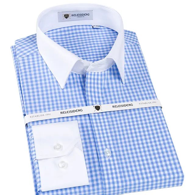 100 Cotton White Collar Men's Dress Shirt Long Sleeve Formal Business