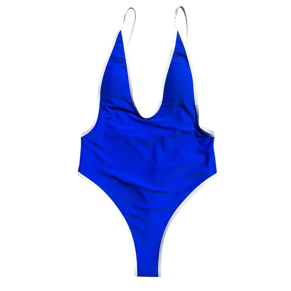 Модный цельный женский однотонный купальник с v-образным вырезом, монокини, купальный костюм, 226 - Цвет: B
