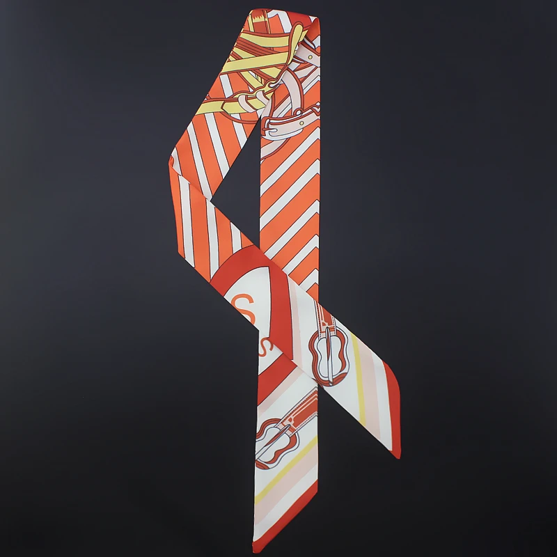 

2019 Silk Skinny Scarf for Women Hair Neck Scarves Striped Print Hand Bag Scarfs Ribbons Neckerchief Lady Headband Tie