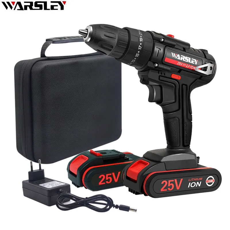 Vente Perceuse à percussion électrique 25V perceuse à main électrique Rechargeable perceuse à percussion électrique sans fil tournevis électrique outil électrique + sac en tissu