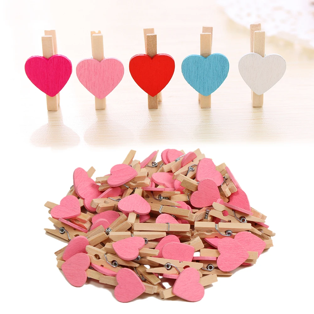

50Pcs/set Hot Colorful Mini Hearts Wooden Pegs Photo Clips Wedding Party Decor Room DIY Crafts Photo Wall Decorations Gifts 2019