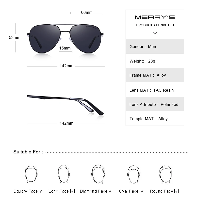 Beste MERRYS ONTWERP Mannen Classic Pilot Zonnebril Luchtvaart Frame HD Gepolariseerde Fashion Zonnebril Voor Driving UV400 Bescherming S8316N