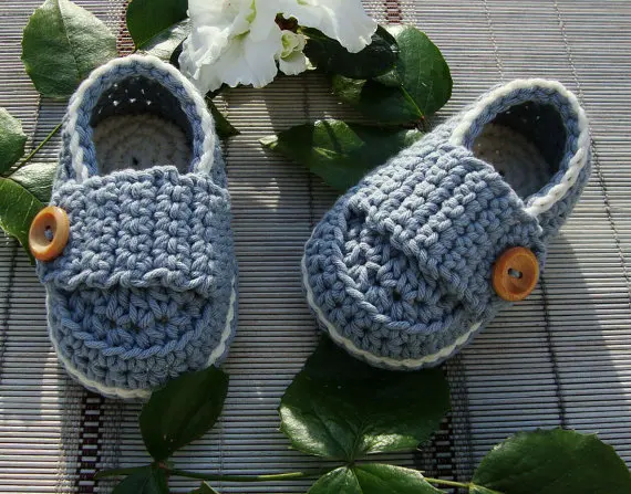 Sapatos da Criança Bebê de Crochê Frete Grátis Crochê Bebê Sapatos Sandálias – Menino Botão Mocassins Tamanho 100% Algodão: 9 cm 11 13cm