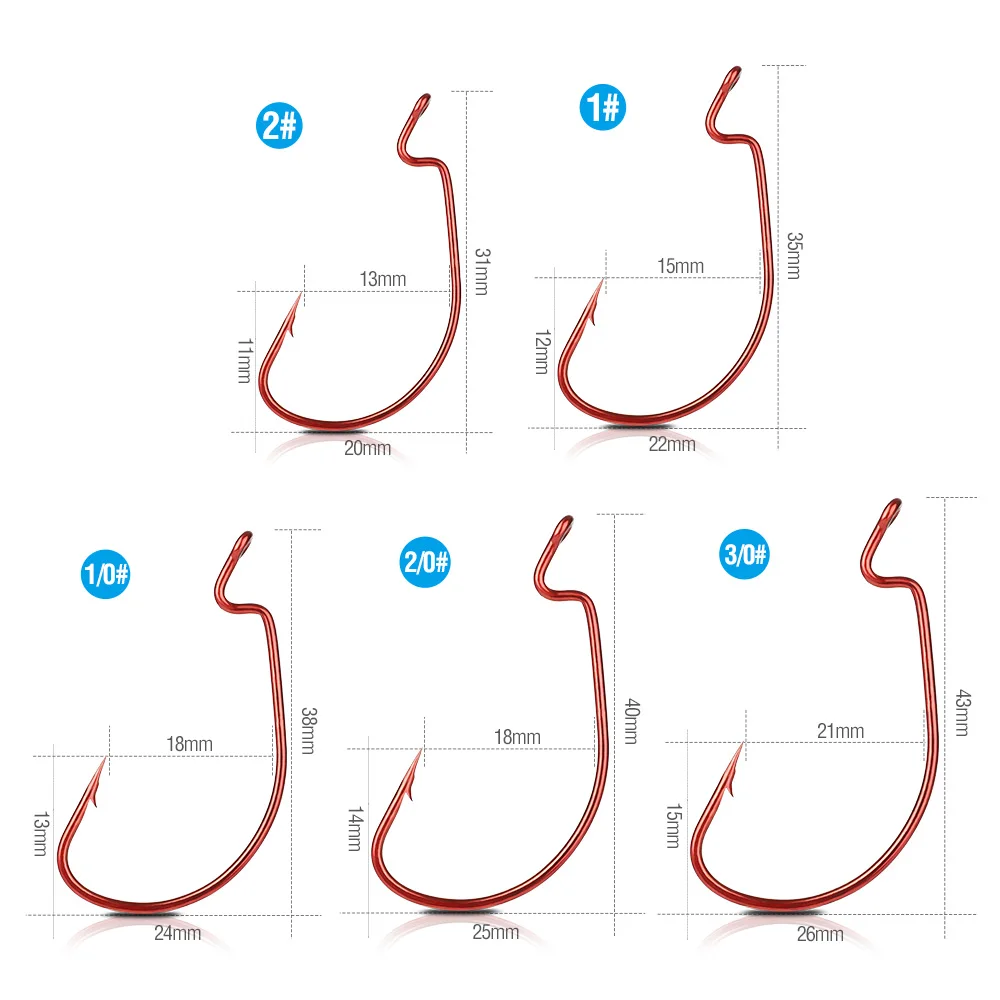 DONQL 50/100 шт, широкий кривошипный рыболовный крючок, офсетный рыболовный крючок 3/0#-2#, красный, серебряный, басовый, колючий, рыболовный крючок для карпа, Мягкая приманка в виде червей
