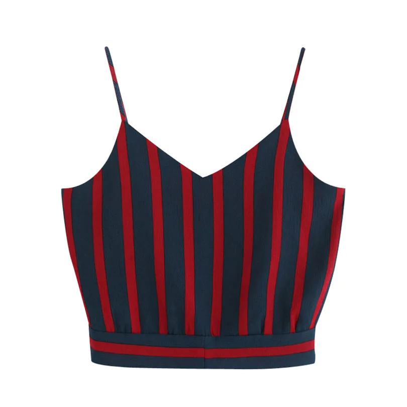 Women's Summer Casual Sexy V Neck Sleeveless stripe Stripe Seft Tie Back Crop Cami Tops Camisole Shirt Vest #4M19 (3)