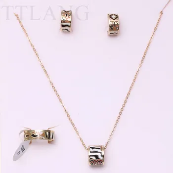 

Newest 3pcs-set Delicate Leopard Design Enamel Jewelry Set (Earrings,Ring,Pendant)