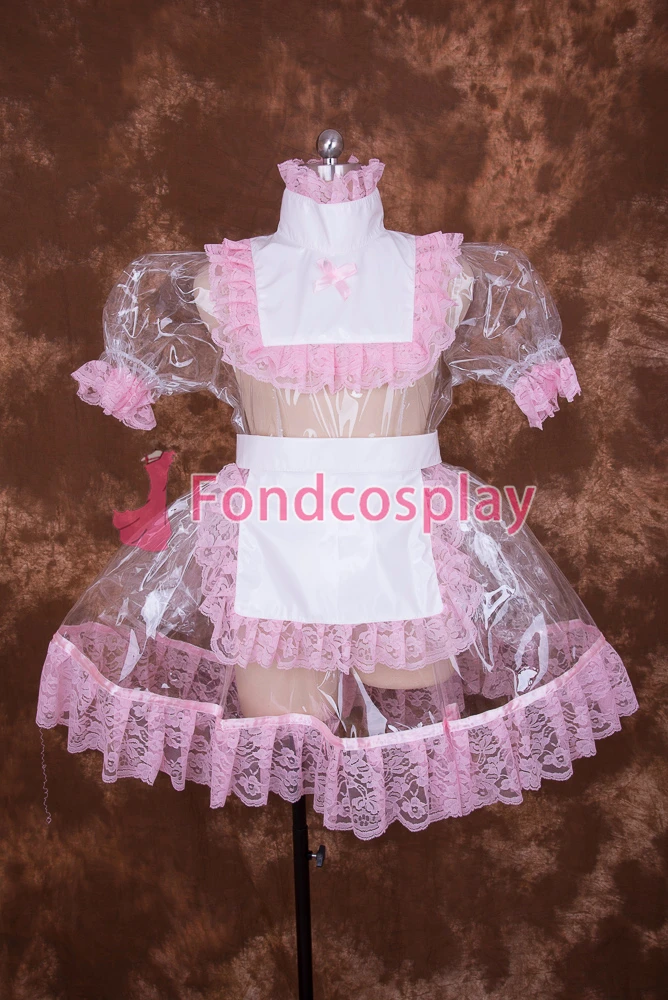 Sexy Lockable Clear Pvc Sissy Maid Short Dress Cosplay Costume Uniform[t002] On